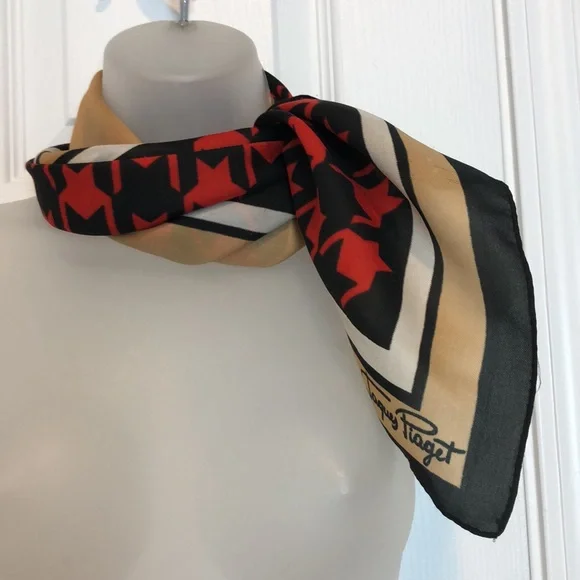 VTG Square Scarf by Jacques Piaget 27"x27" Houndstooth Design - Picture 4 of 16